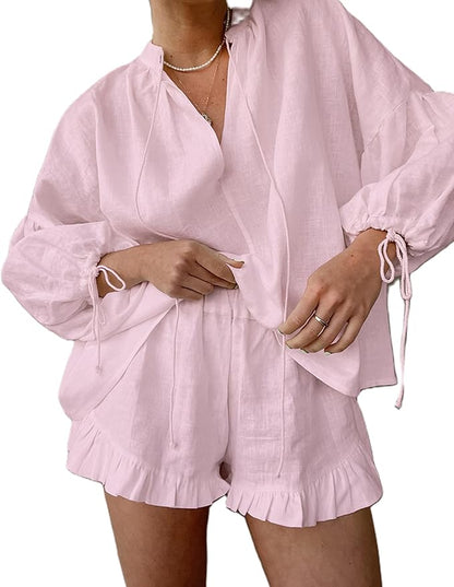 Cotton Ruffle Short Set